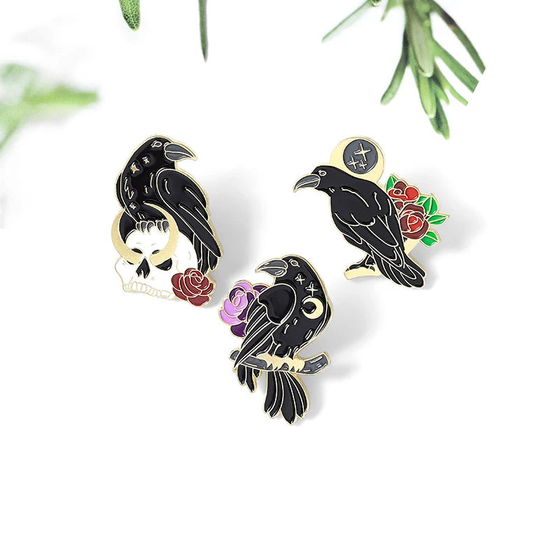 Chic Rose Crow Pins