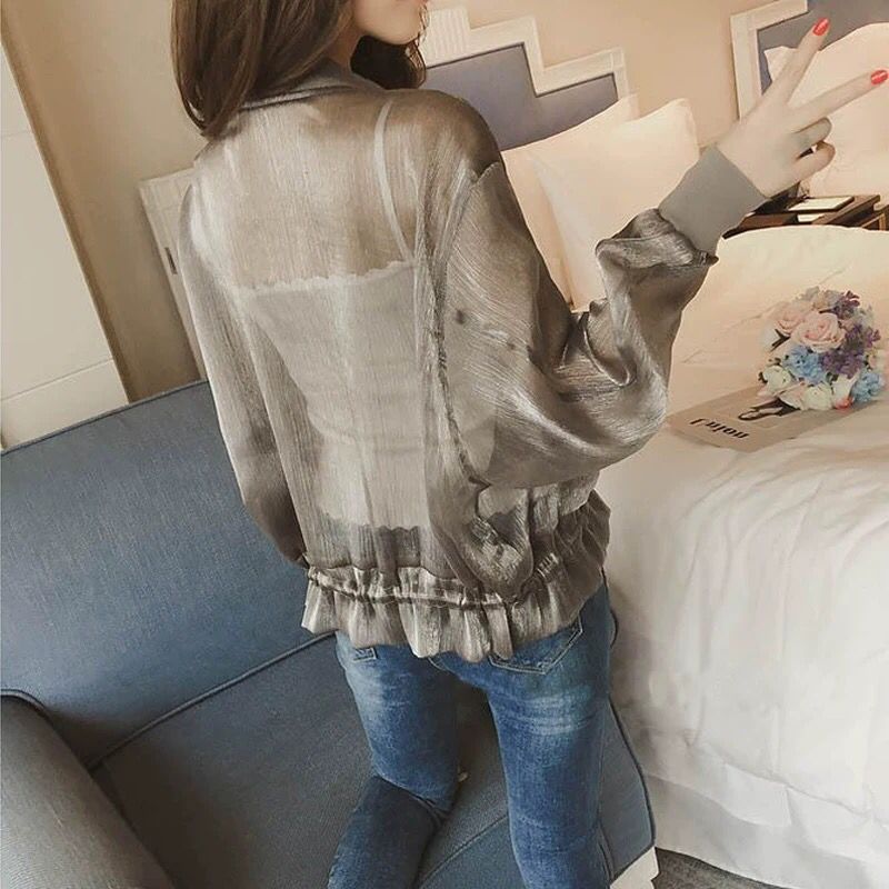 Transparent Gray White Oversized Zipper Jacket