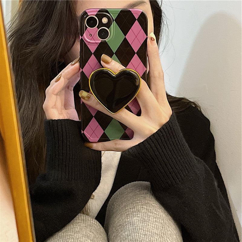 Contrasting Color Diamond Heart Phone Case