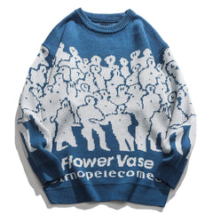 Crowd Print Knitted Sweater