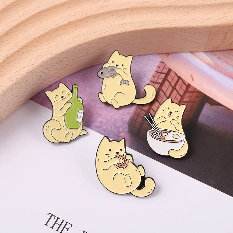 Creative Cute Greedy Cat Pins