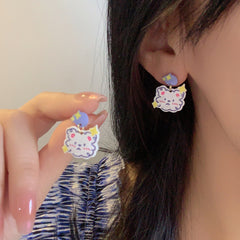 Cartoon Color Contrasting Star Bear Earrings