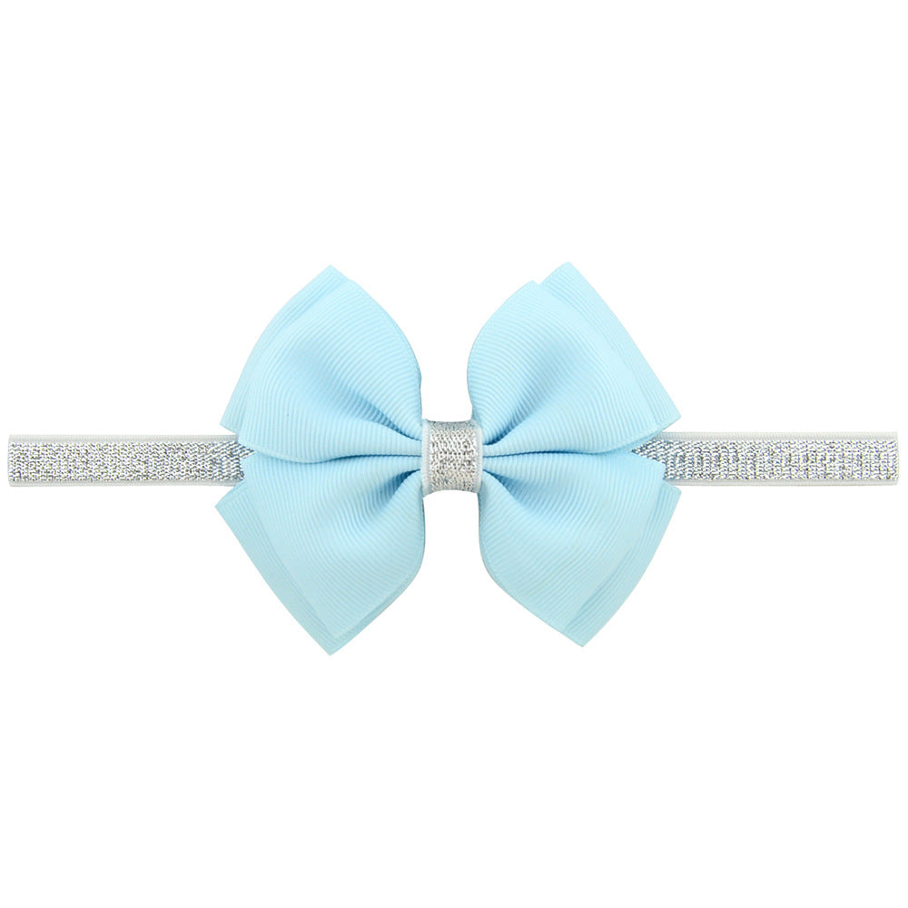 1 Pcs Baby Hair Bow Flower Headband Silver Ribbon Hair