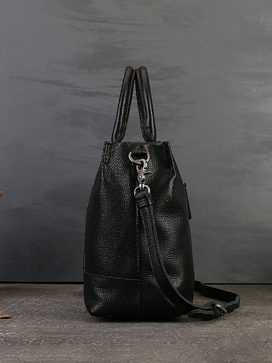 Women Leather Patchwork Large Capacity Hand Bag Shoulder Bag