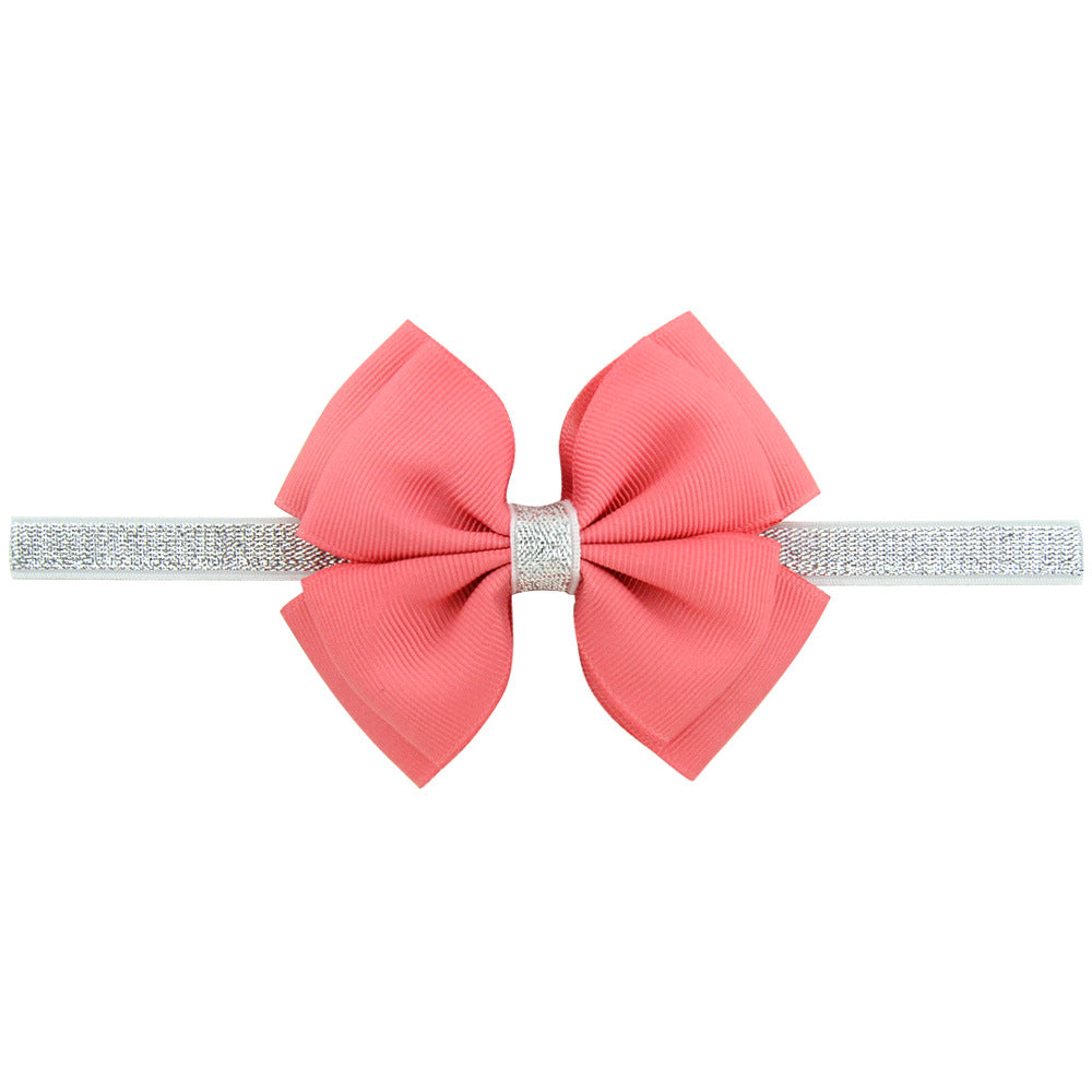 1 Pcs Baby Hair Bow Flower Headband Silver Ribbon Hair