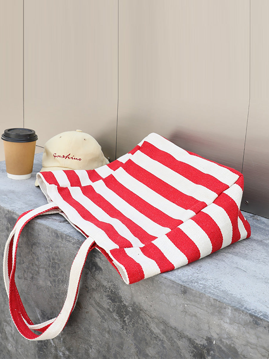 Women Casual Stripe Canvas Large Capacity Shoulder Bag