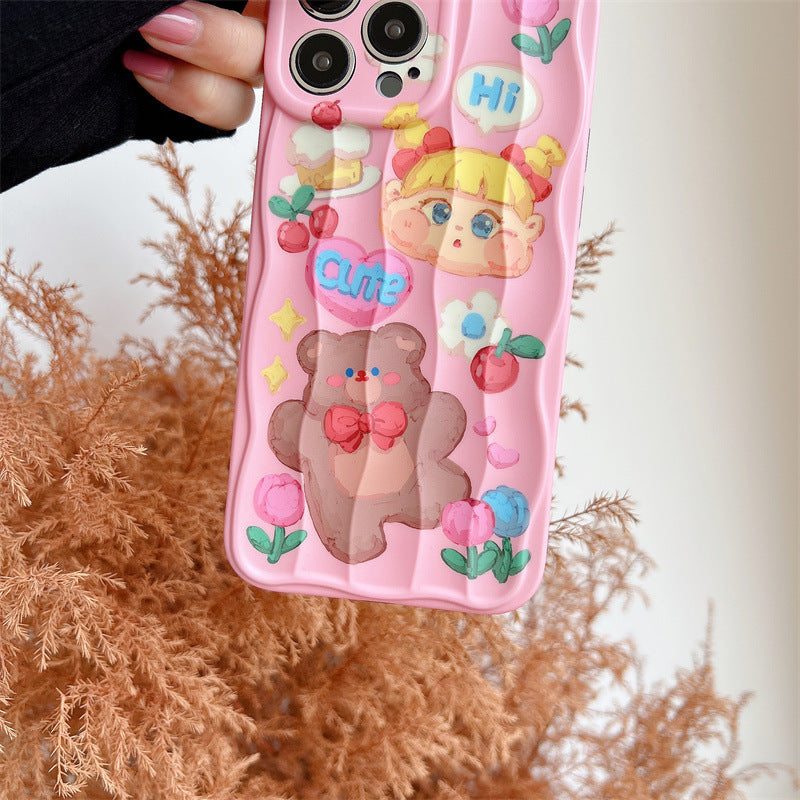 Cute Pink Oil Painting Bear Phone Case