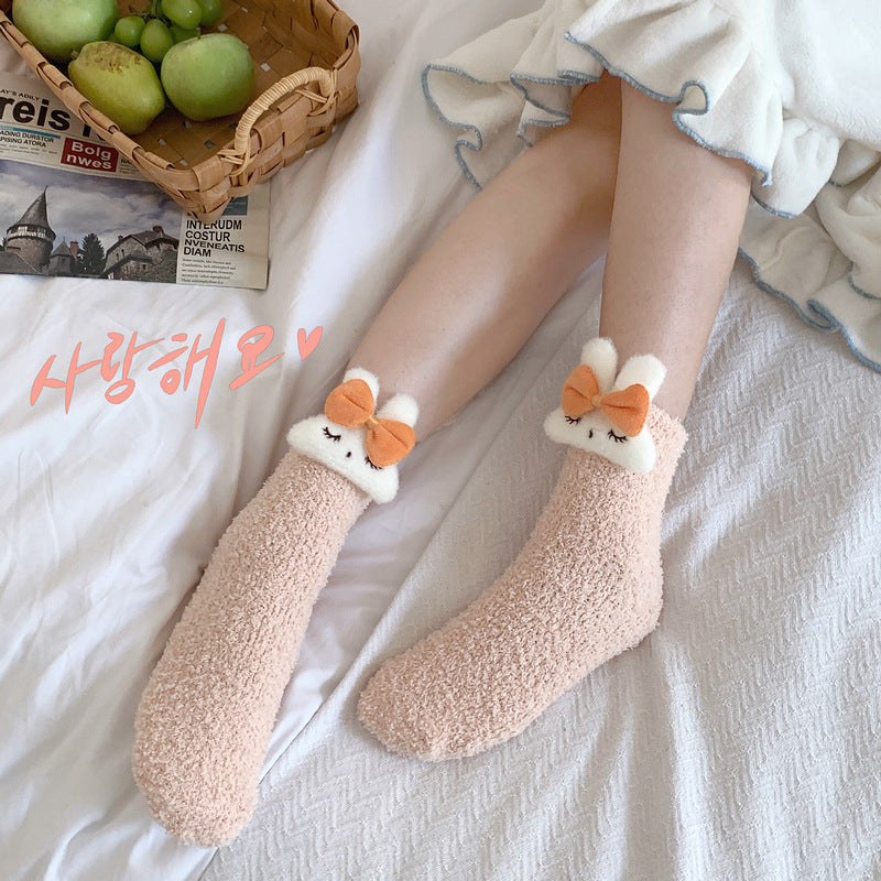 Cute Bow Coral Velvet Socks