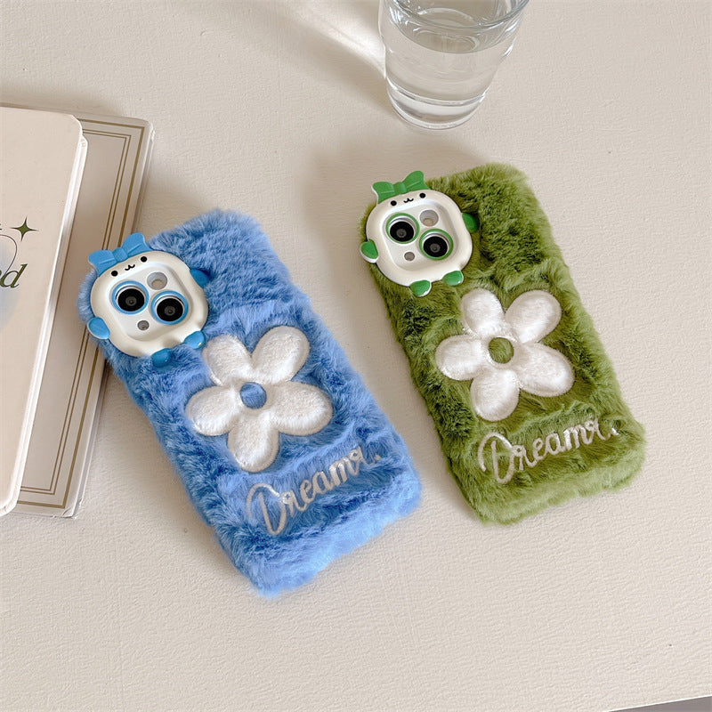 Monster Plush Flower Embroidery Phone Case