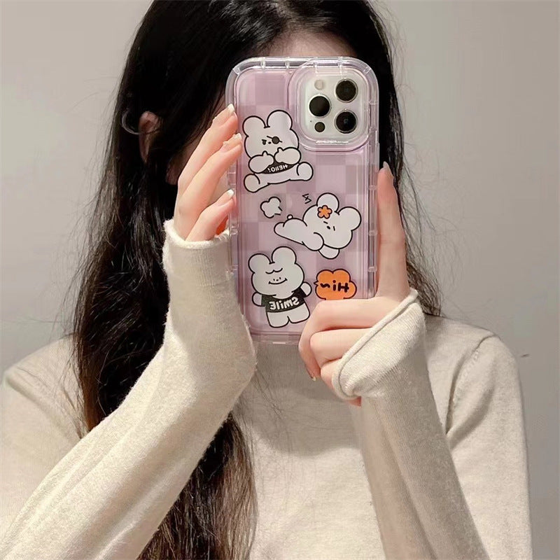 Cartoon Purple Plaid Bear Phone Case