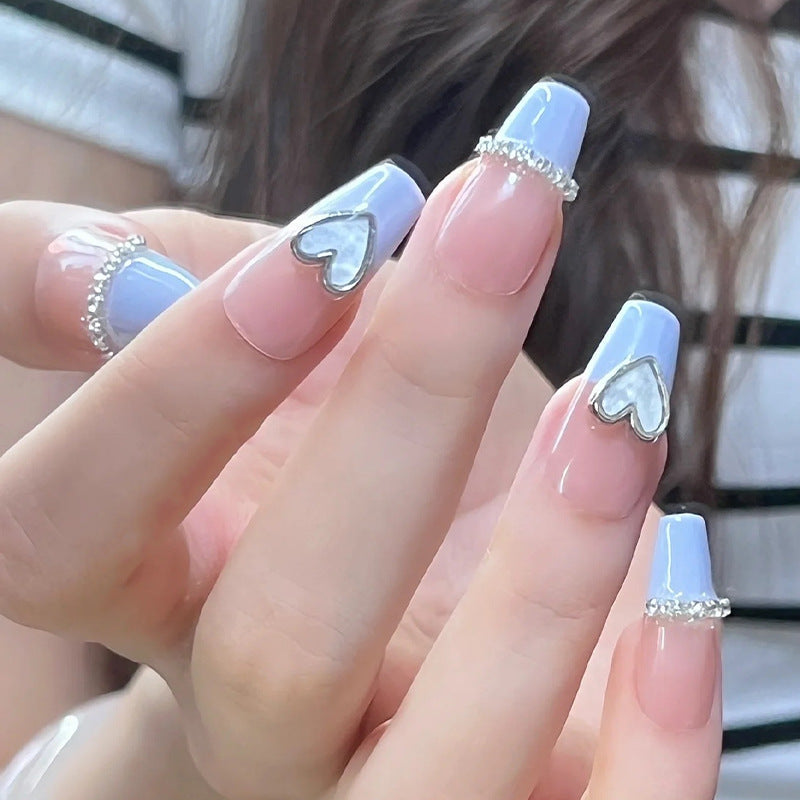 Milk Blue Love Wearable Nails Finished Manicure