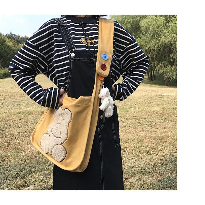 Double-Sided Embroidered Bear Shoulder Bag