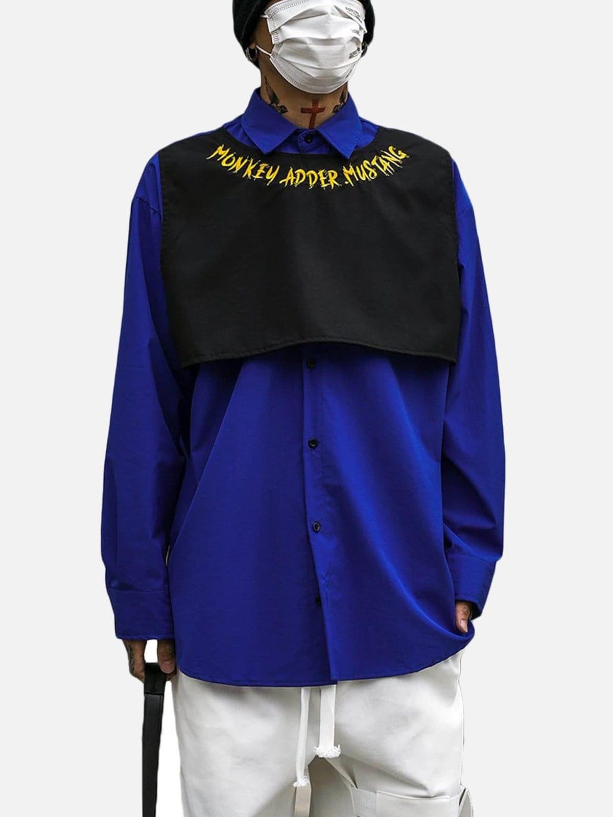 Fake Two Personalized Patchwork Embroidery Long Sleeve Shirt