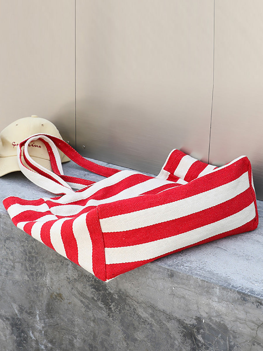 Women Casual Stripe Canvas Large Capacity Shoulder Bag
