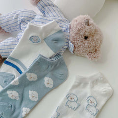 Summer Curly Puppy Blue Short Socks