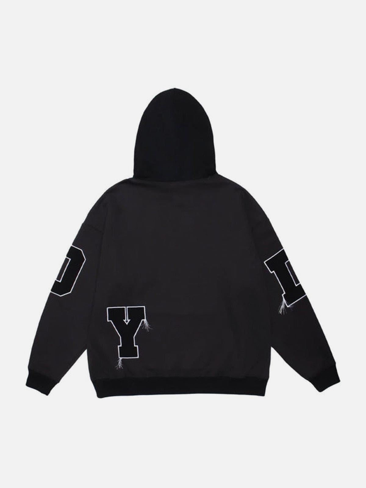 Fake Two Tassel Embroidery Letters Print Hoodie