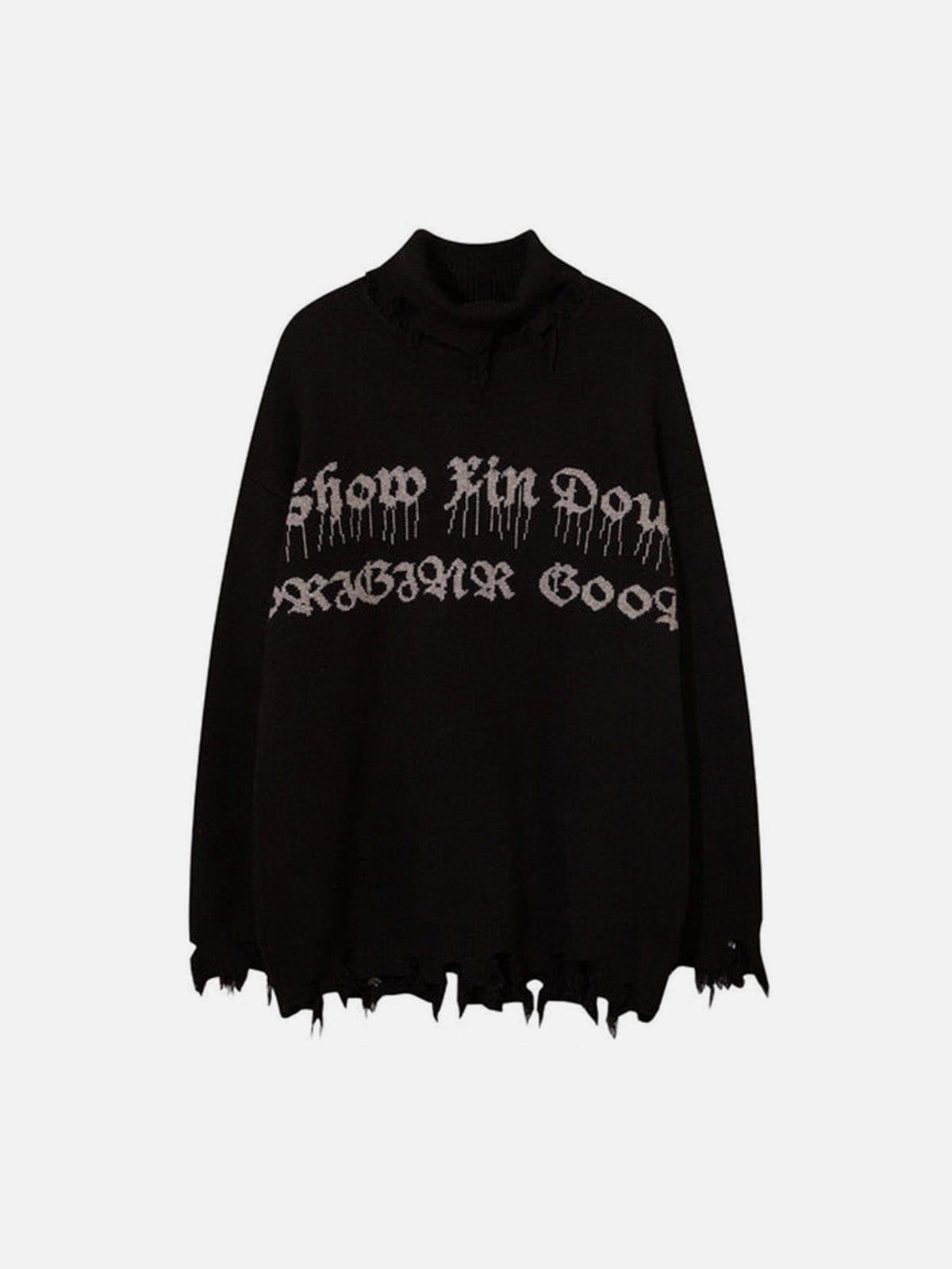 Ripped Tassel Turtleneck Knitted Sweater
