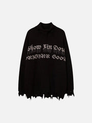 Ripped Tassel Turtleneck Knitted Sweater