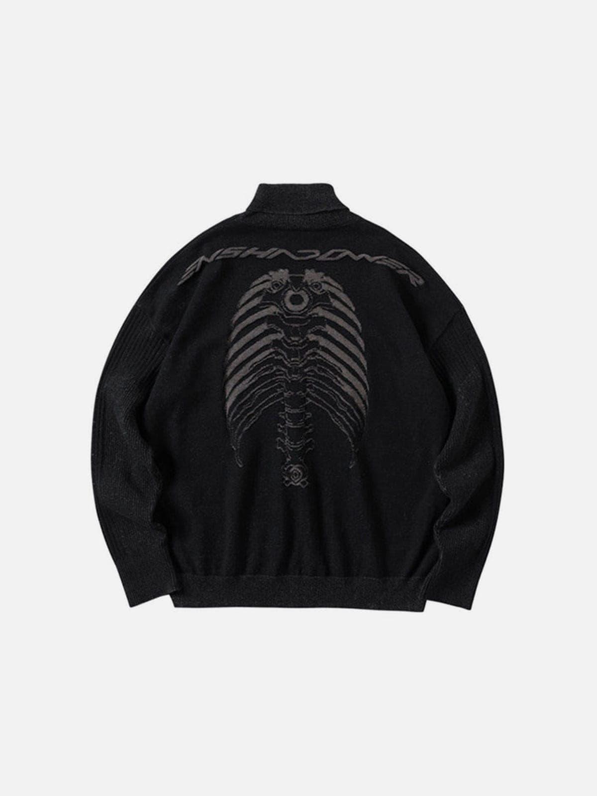 Dark Mechanical Skeleton Print Knitted Sweater