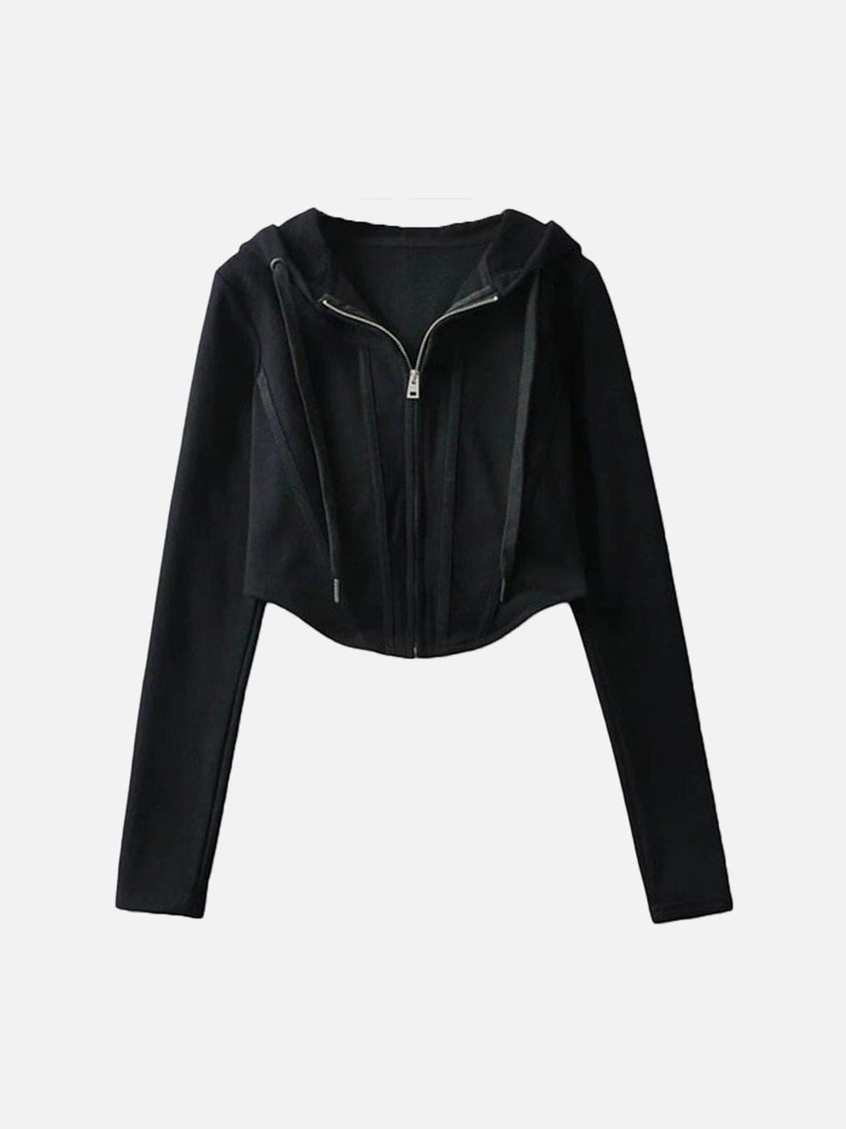 Irregular Slim Zip Up Cropped Hoodie