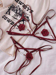Valentine's Red Rose Pearl Bra Set