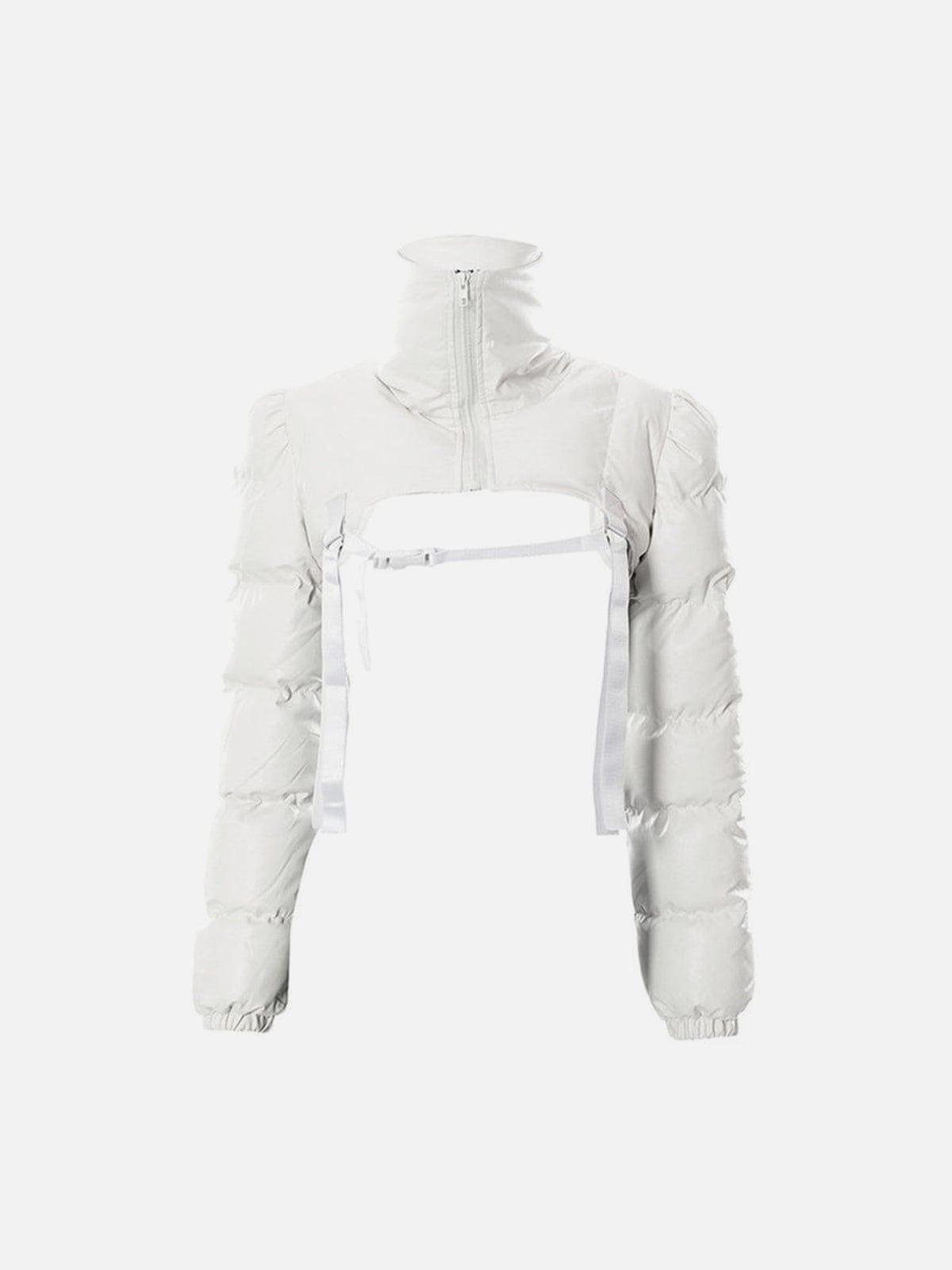 Techwear Solid Ribbons Turtleneck Cropped Winter Coat