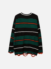 Ripped Hole Stripe Knit Sweater