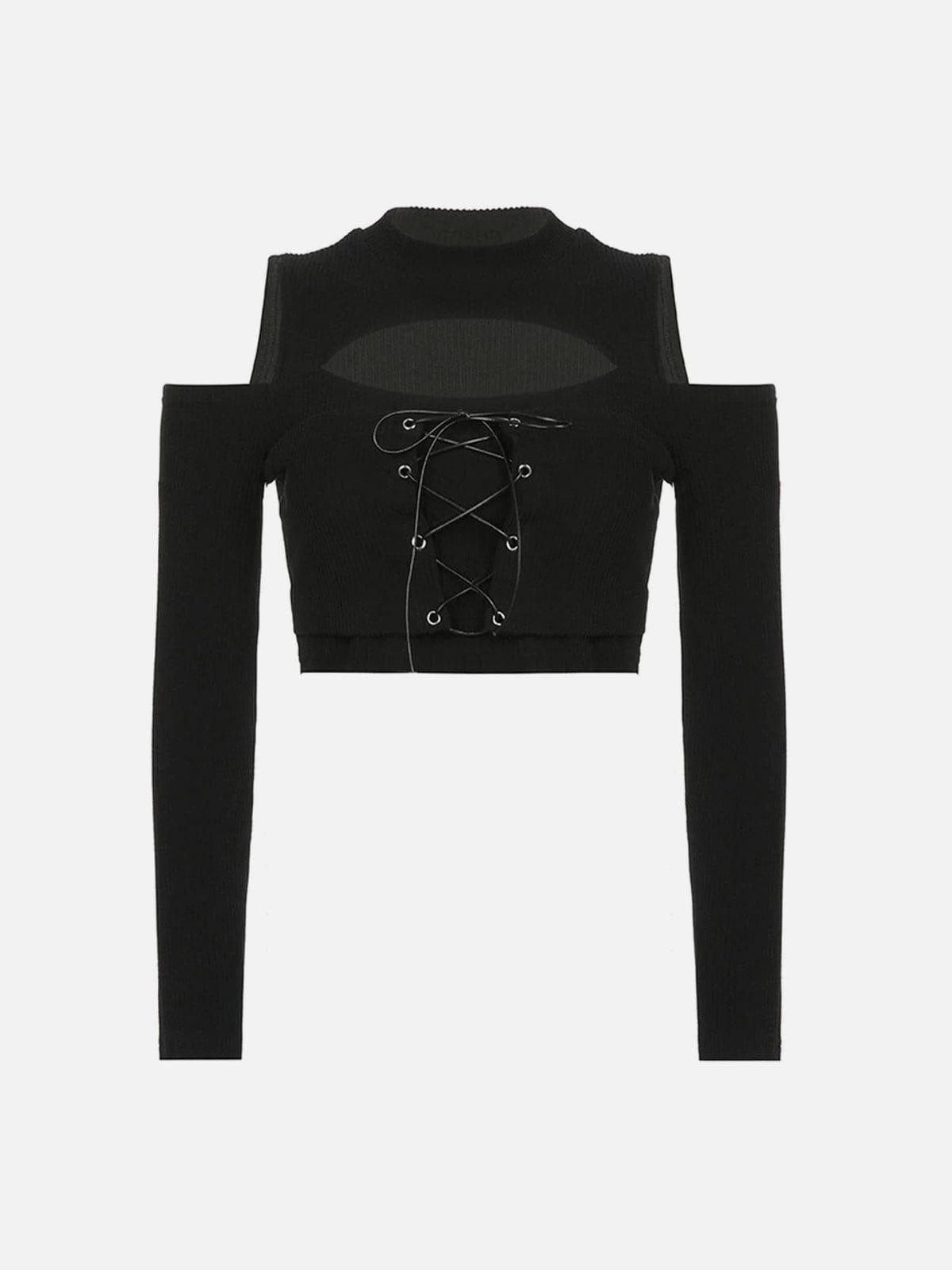 Hollow Out Bandage Long Sleeve T Shirt