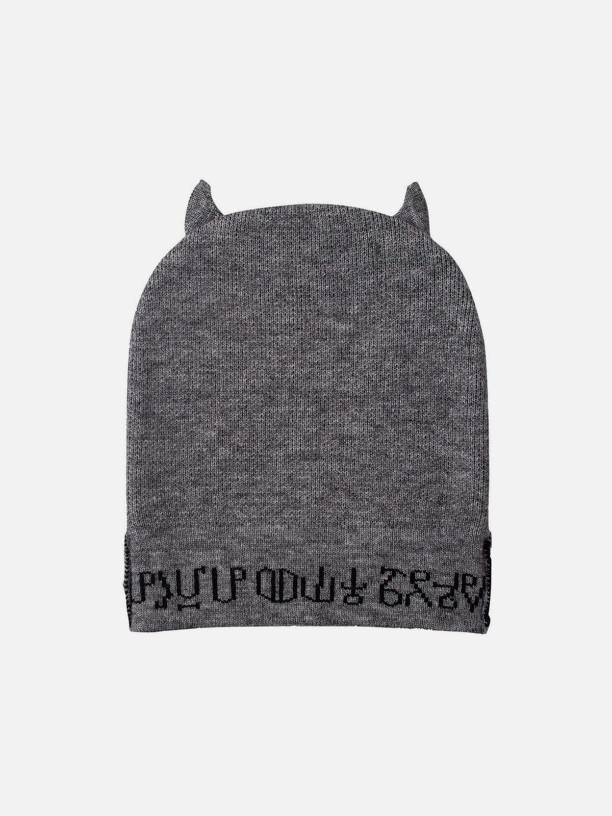 Dark Demon Head Print Wool Cap