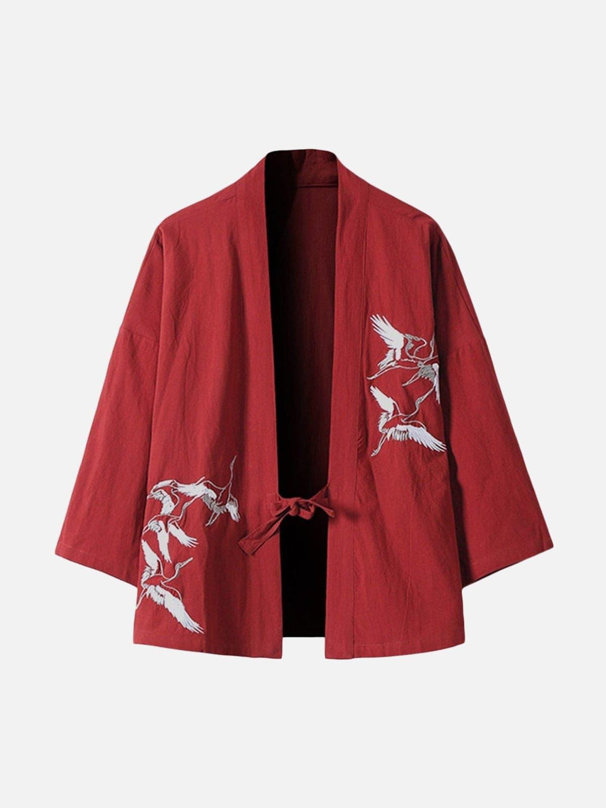 Crane Embroidery Cardigan Kimono