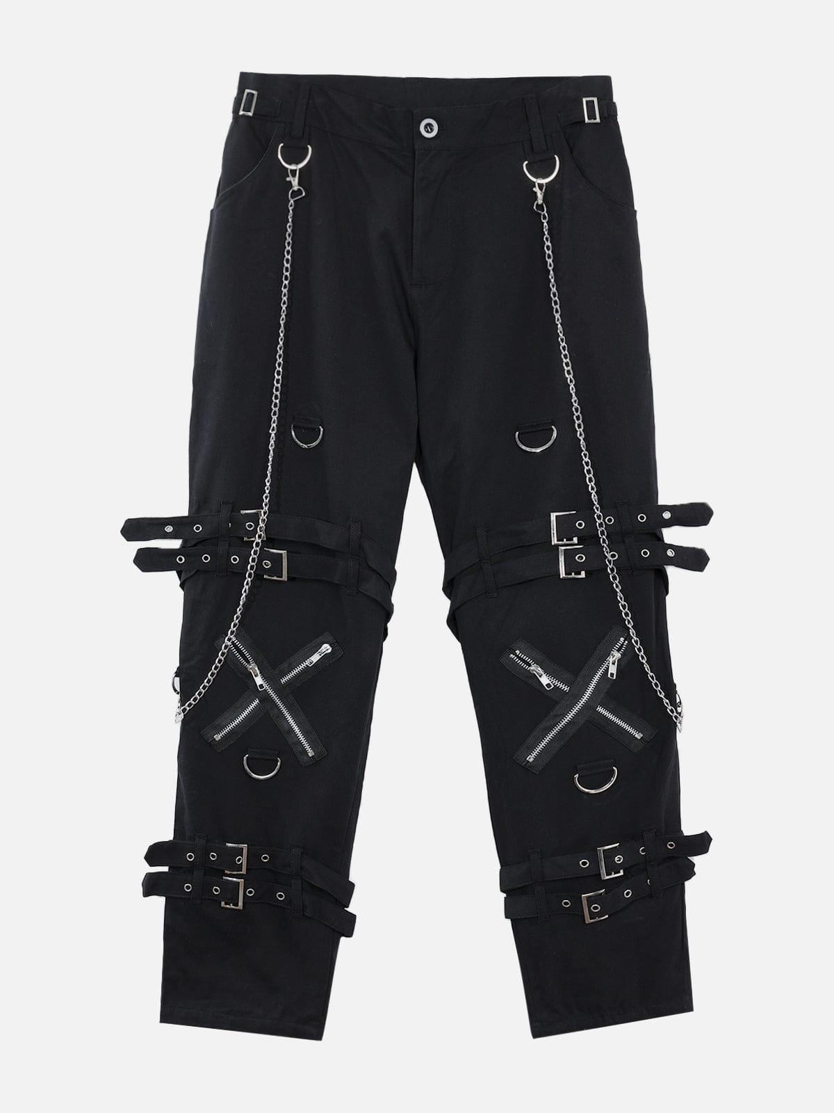 Punk Metal Buckle Chain Pants