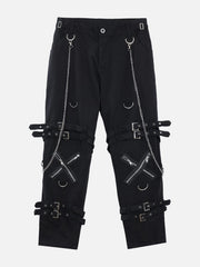 Punk Metal Buckle Chain Pants