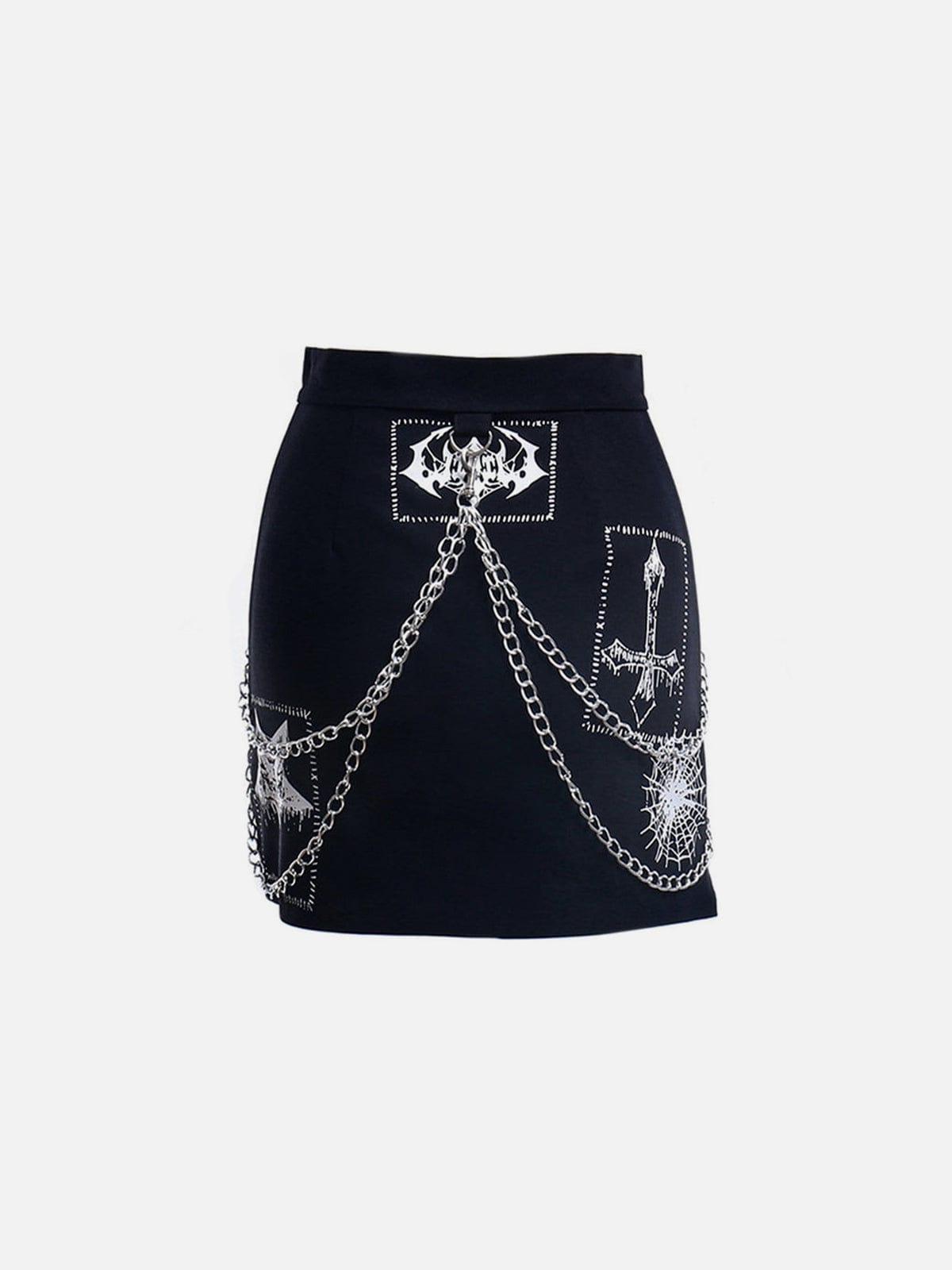 Dark Punk Skeleton Chain Skirt