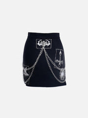 Dark Punk Skeleton Chain Skirt