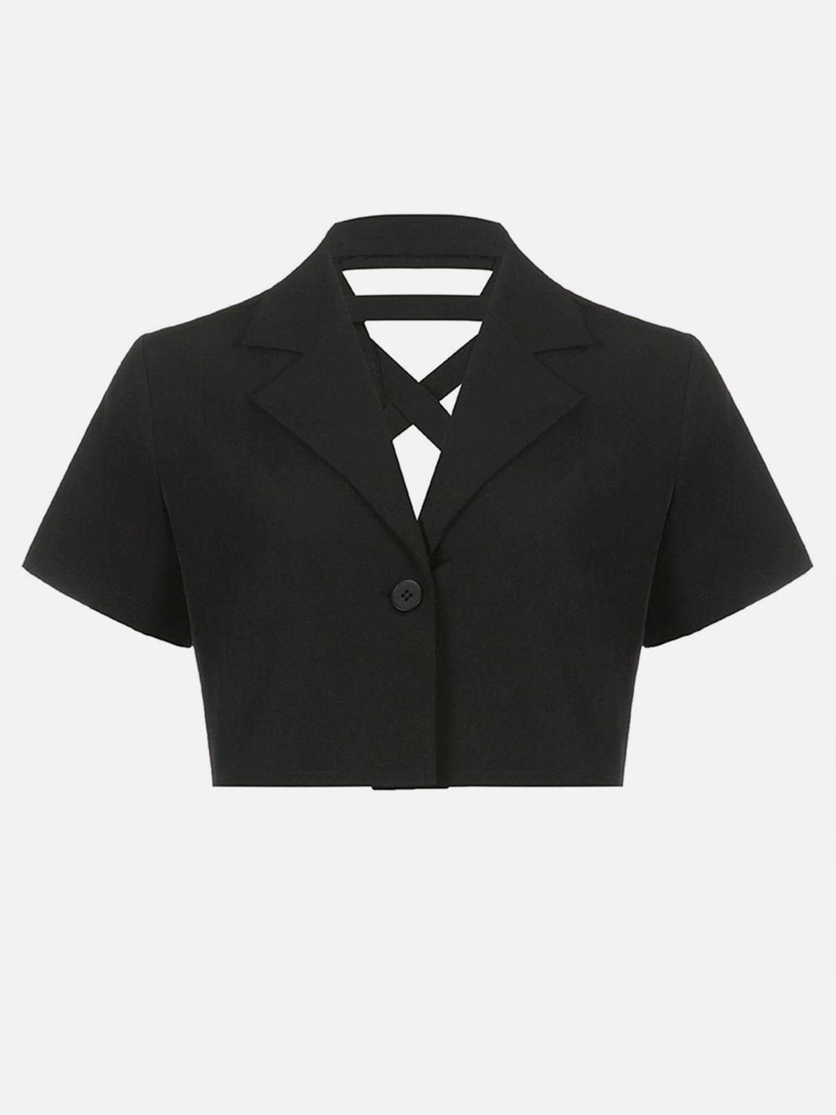 Back Cross Tie Hollow Crop Short Sleeve
