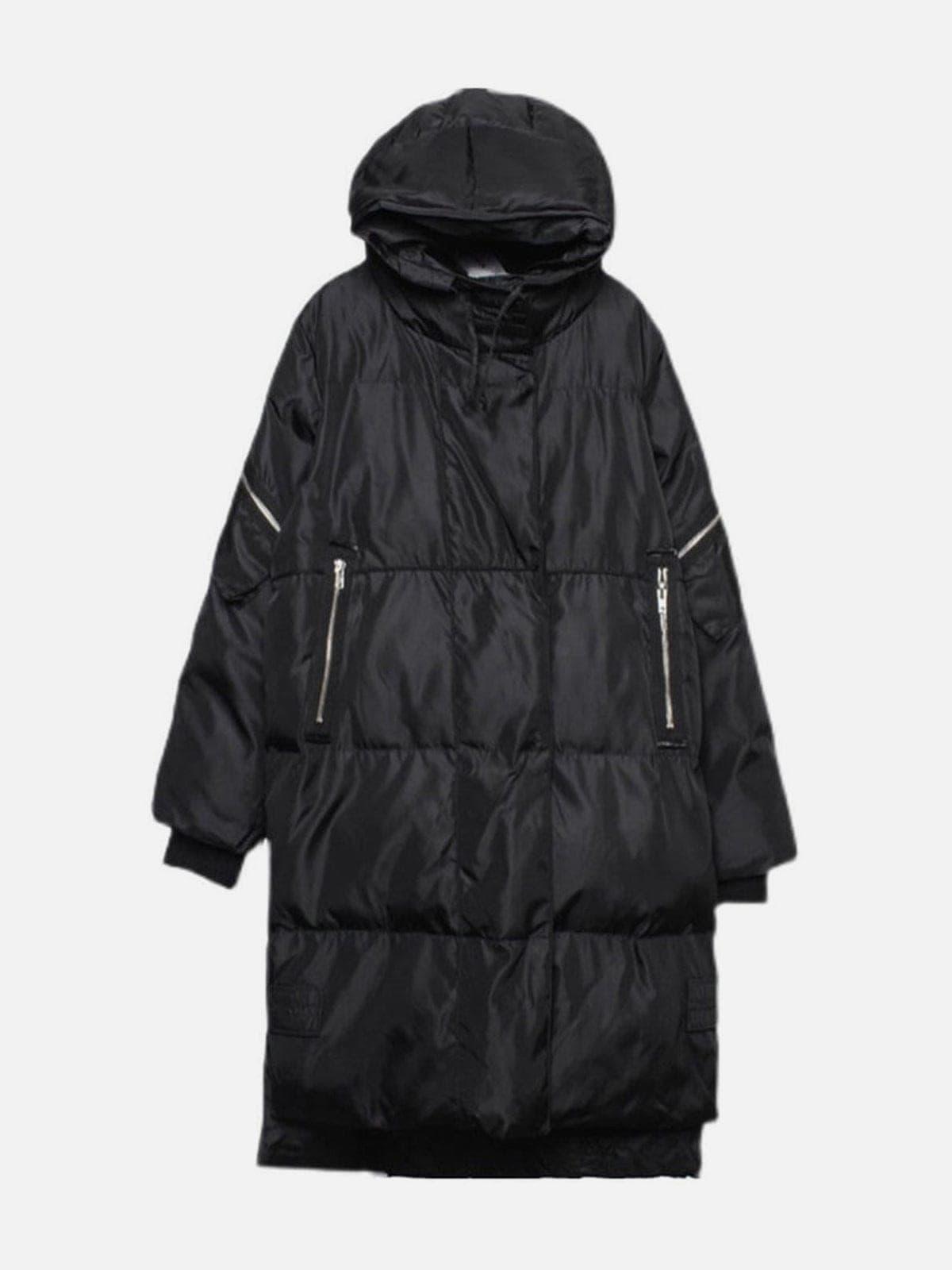 Function Dark Fake Zipper Long Winter Coat