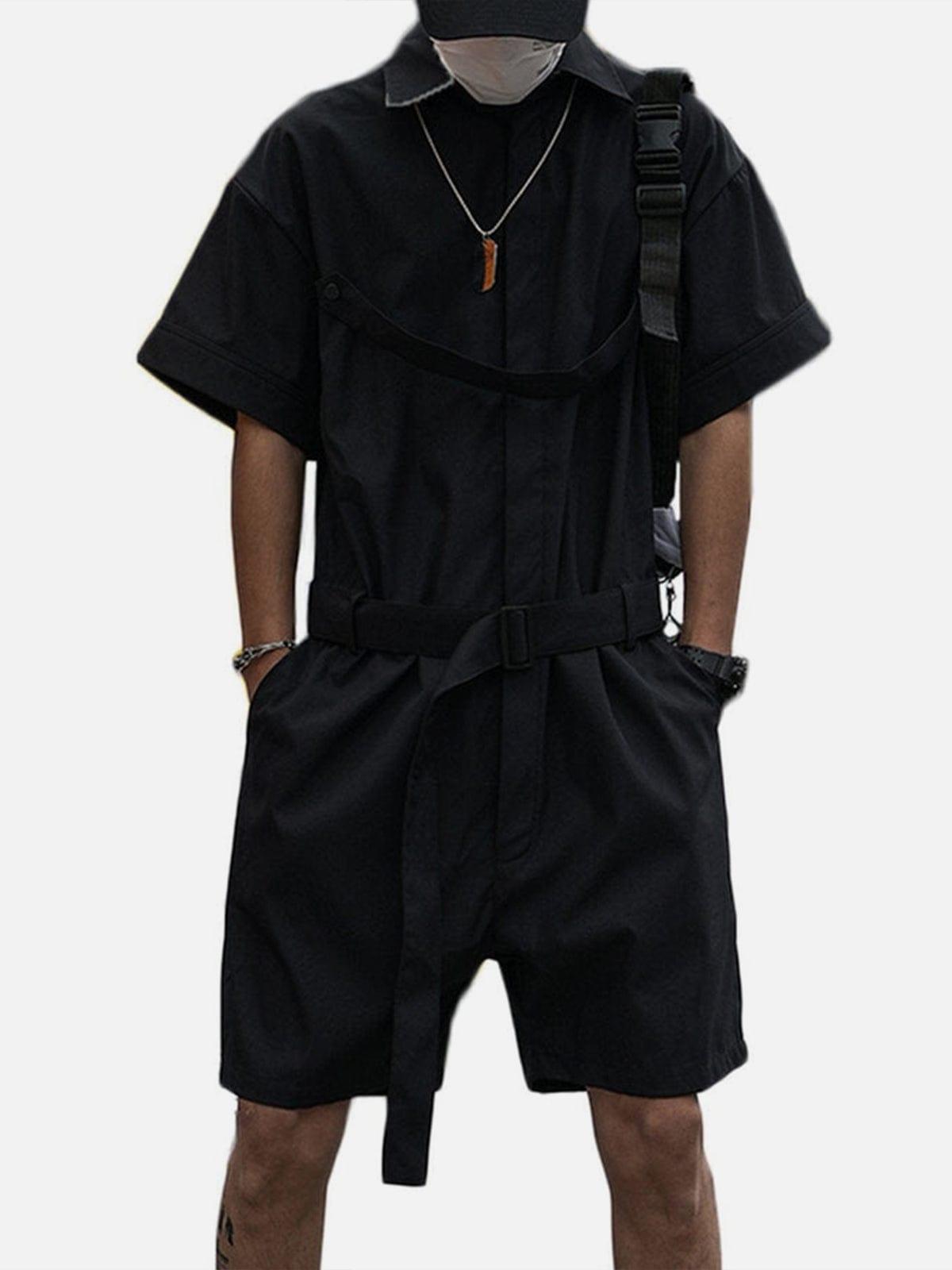 Functional Back Letters Embroidery Cotton Jumpsuit