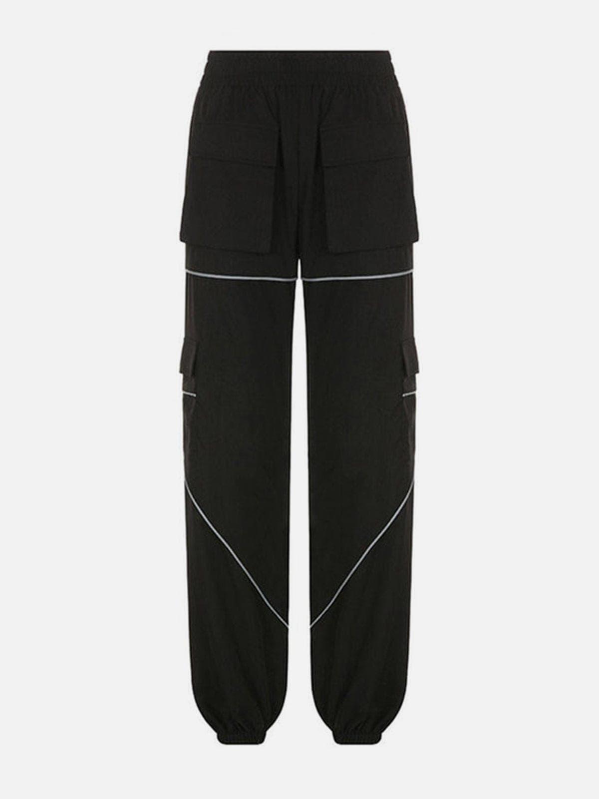 Asymmetric Zipper Reflective Strip Cargo Pants