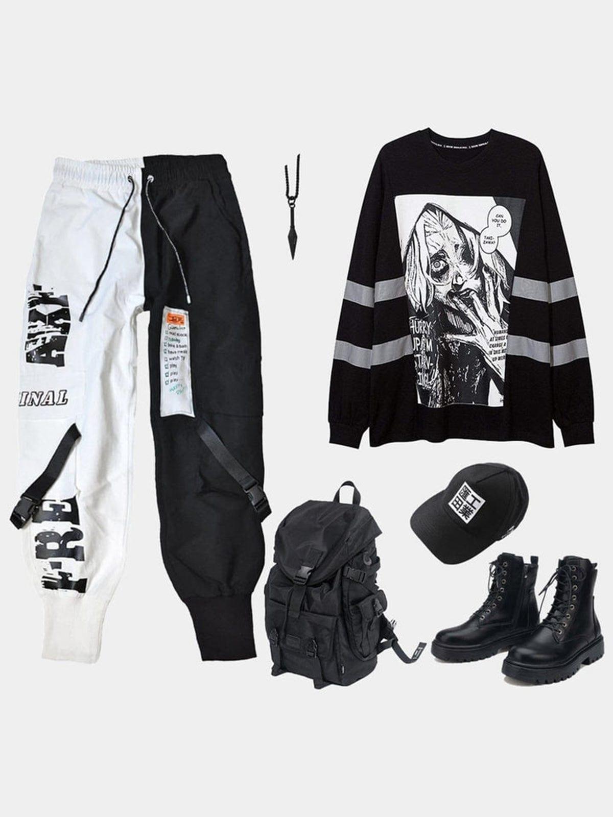 Contrast Stitching Ribbon Cargo Pants