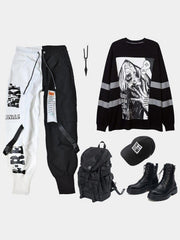 Contrast Stitching Ribbon Cargo Pants