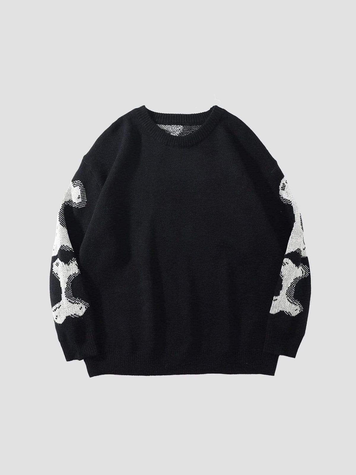 Dark Skeleton Print Knitted Sweater