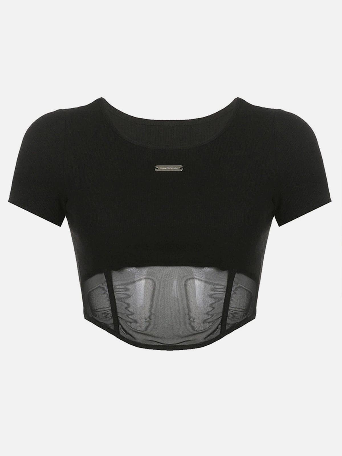 Perspective Dark Mesh Crop Short Sleeve T Shirt