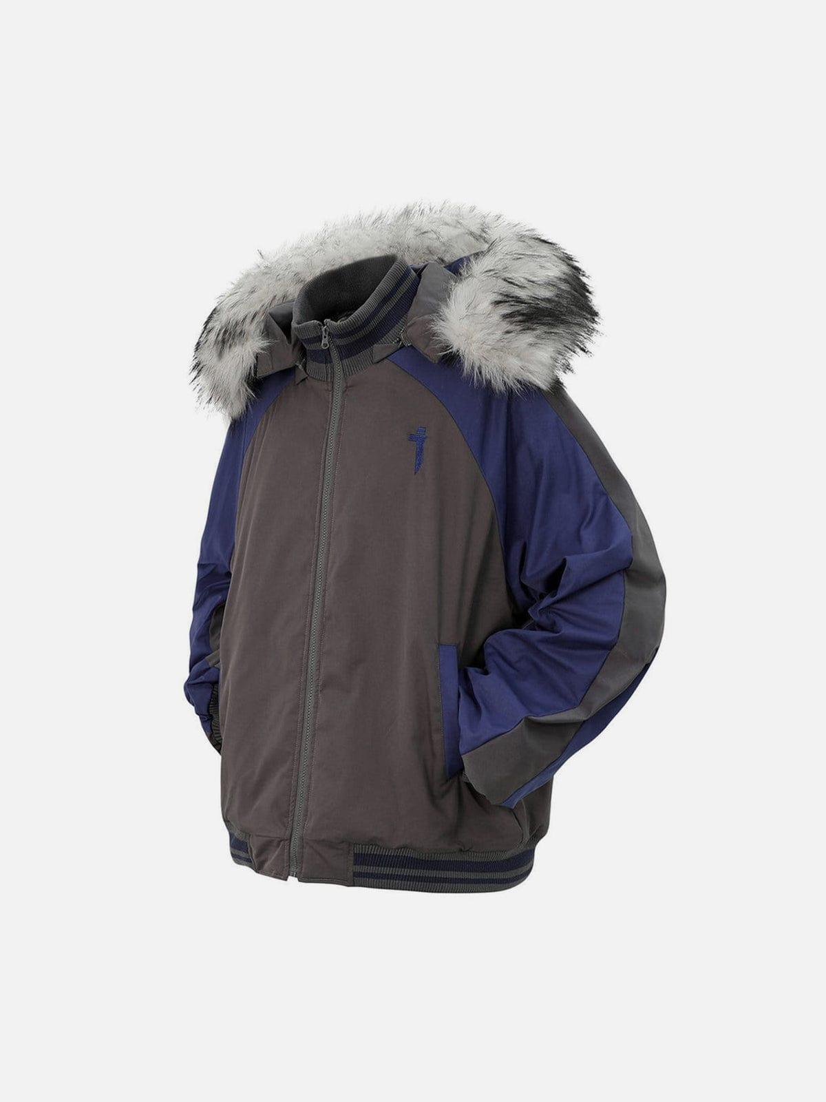 Detachable Fur Collar Hat Winter Coat