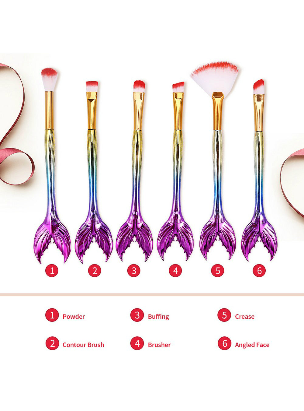 6Pcs Base Blending Makeup Brush Set Fishtail