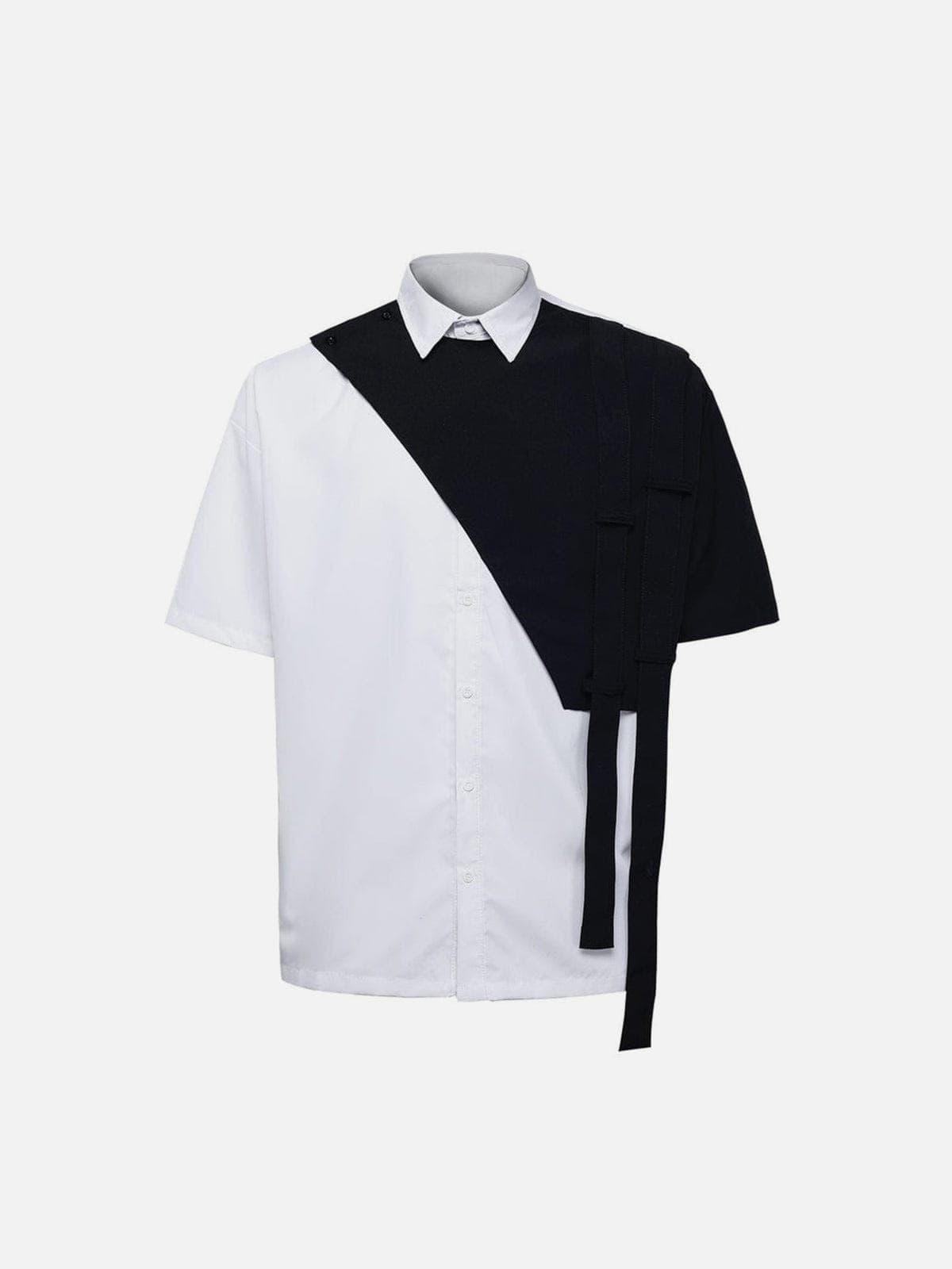 Dark Patchwork Ribbon Shirt