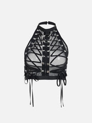 Dark Lace-up Mesh Sexy Vest