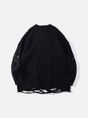 Dark Pin Striped Embroidery Knitted Sweater