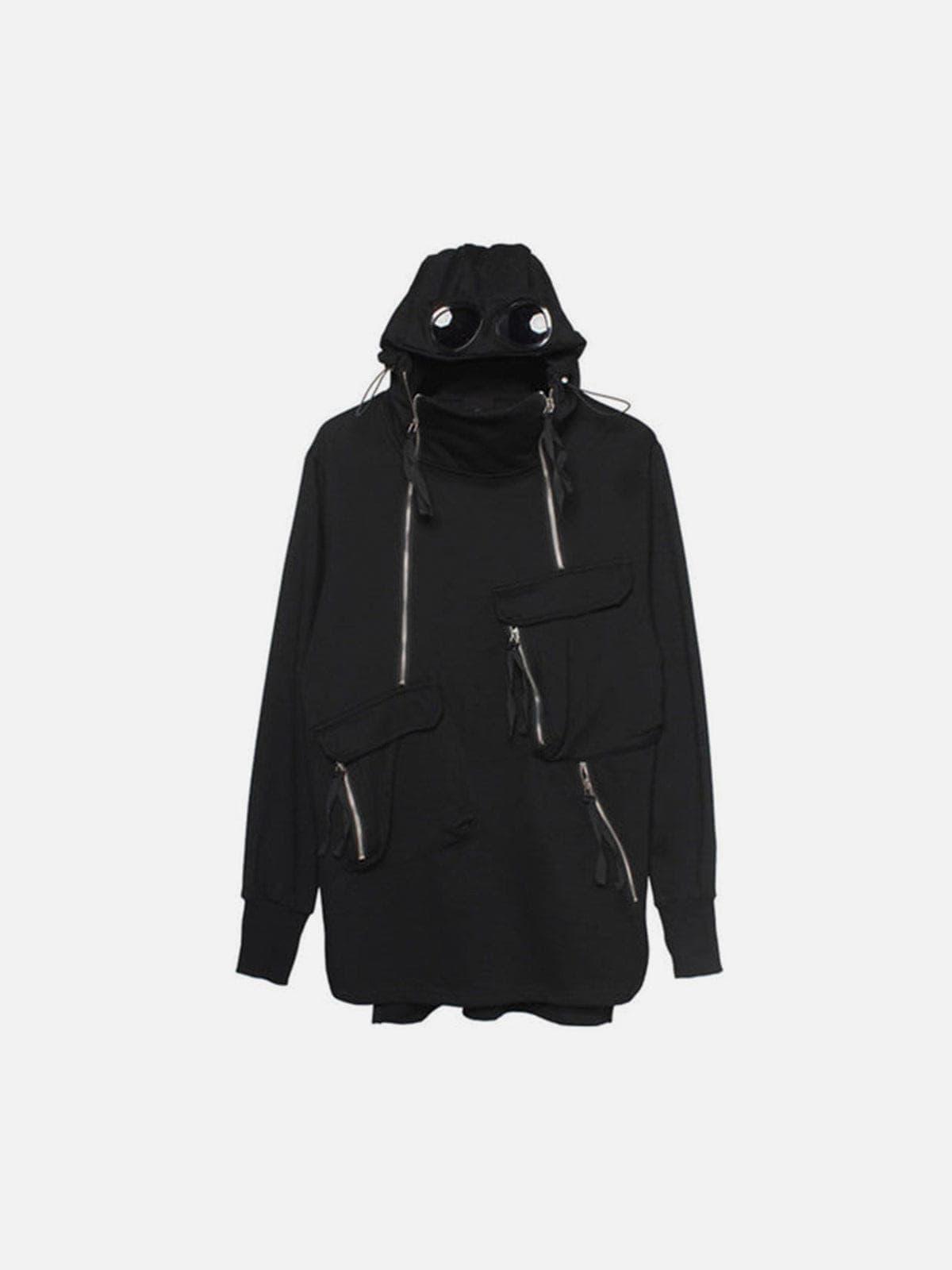 Dark Zipper Multi-pocket Sunglasses Hoodie