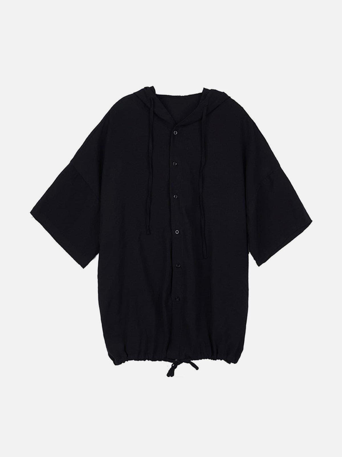 Dark Elastic Oversized Hooded Shirt