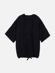 Dark Elastic Oversized Hooded Shirt